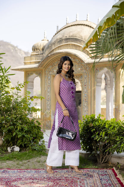 Women Purple Ethnic Straight Sleeveless Kurta | LASVINI - Redefining Indian Fashion with Elegance