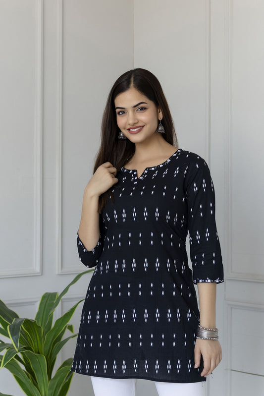 Women Black Straight Tunic With Embroidered Neck | LASVINI - Redefining Indian Fashion with Elegance