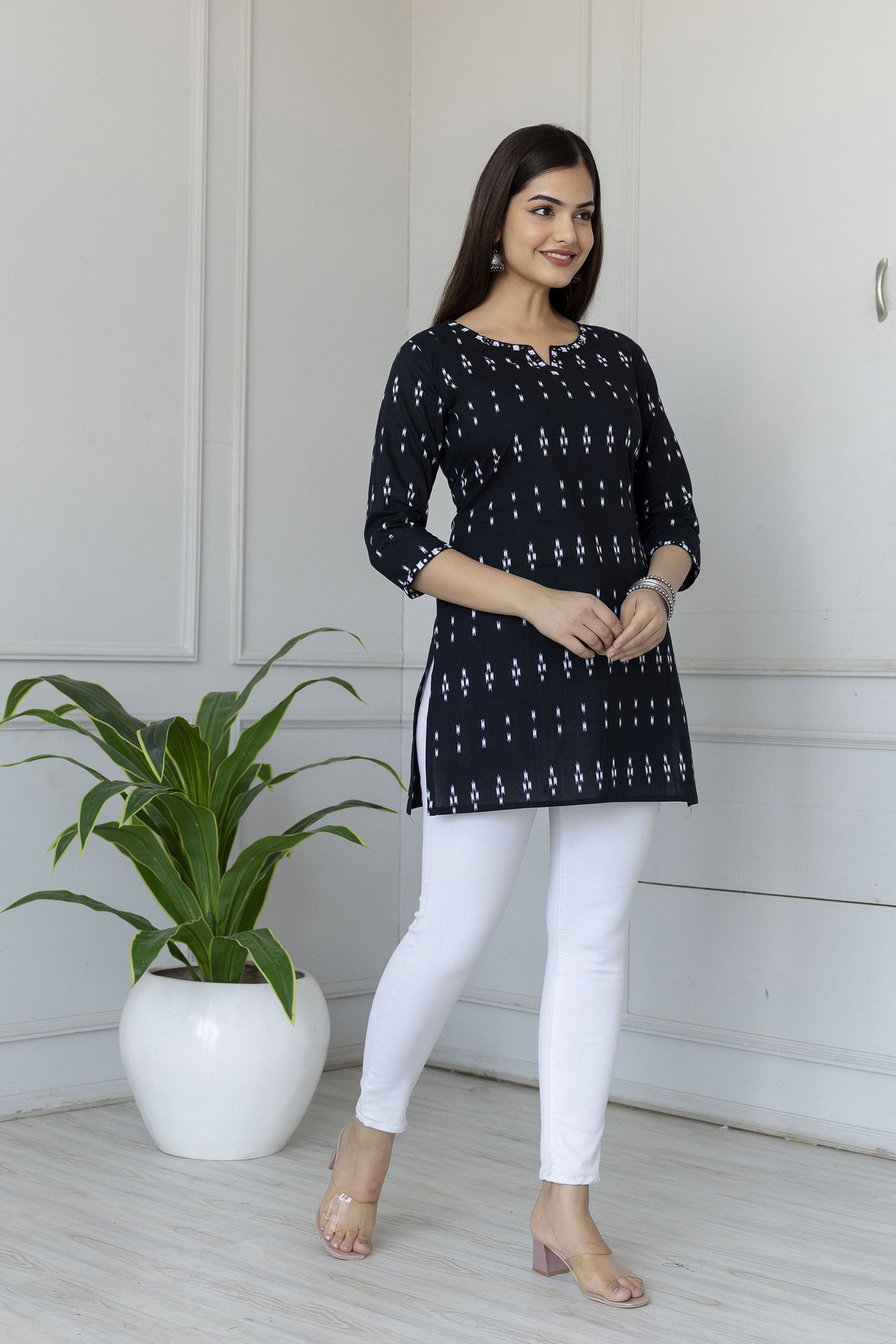 Women Black Straight Tunic With Embroidered Neck | LASVINI - Redefining Indian Fashion with Elegance