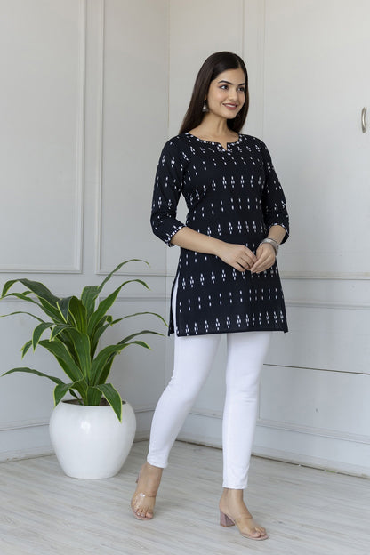 Women Black Straight Tunic With Embroidered Neck | LASVINI - Redefining Indian Fashion with Elegance