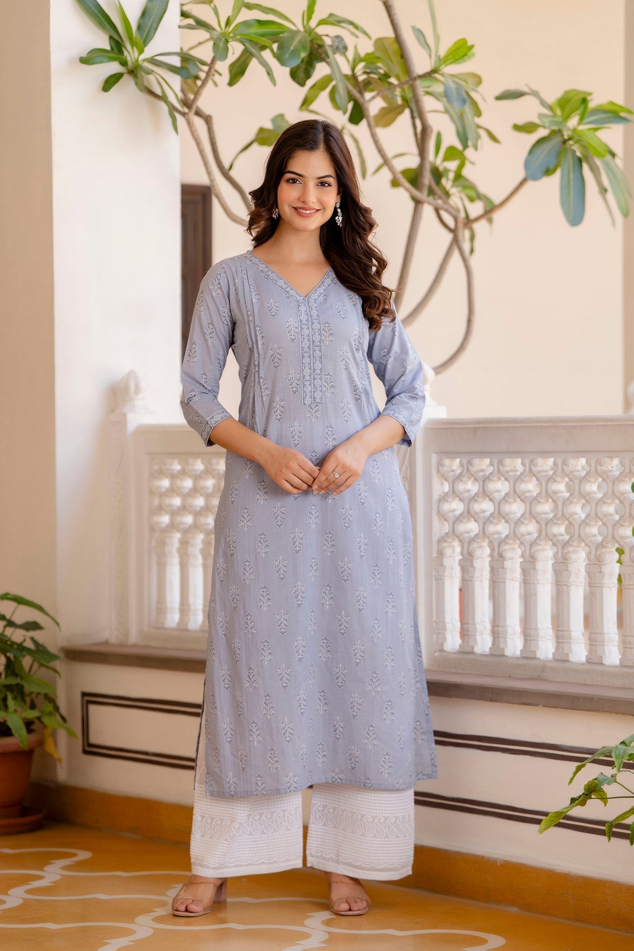 Women Purple Ethnic Printed Straight Kurta With Three Quarter Sleeves | LASVINI - Redefining Indian Fashion with Elegance