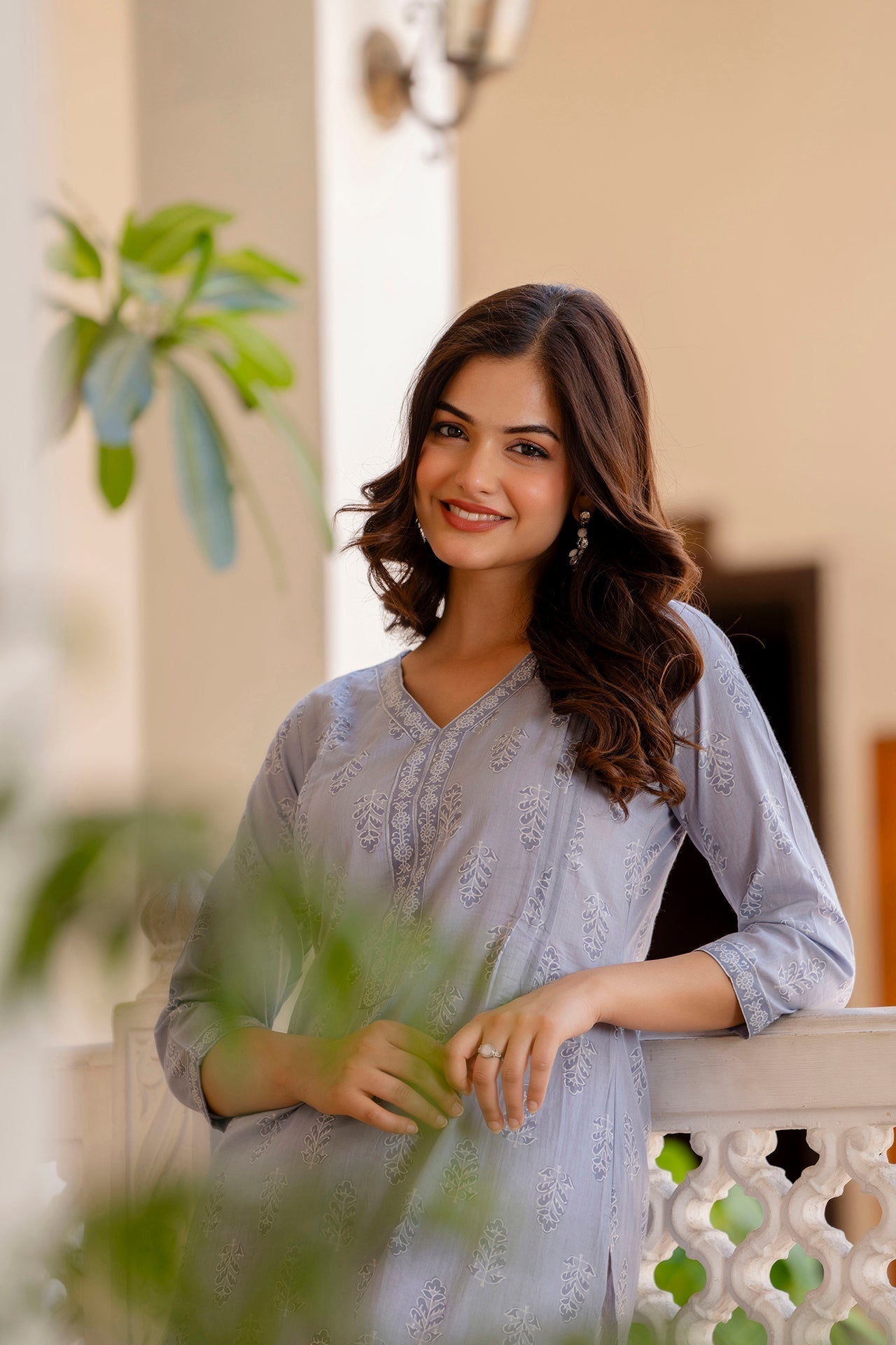 Women Purple Ethnic Printed Straight Kurta With Three Quarter Sleeves | LASVINI - Redefining Indian Fashion with Elegance