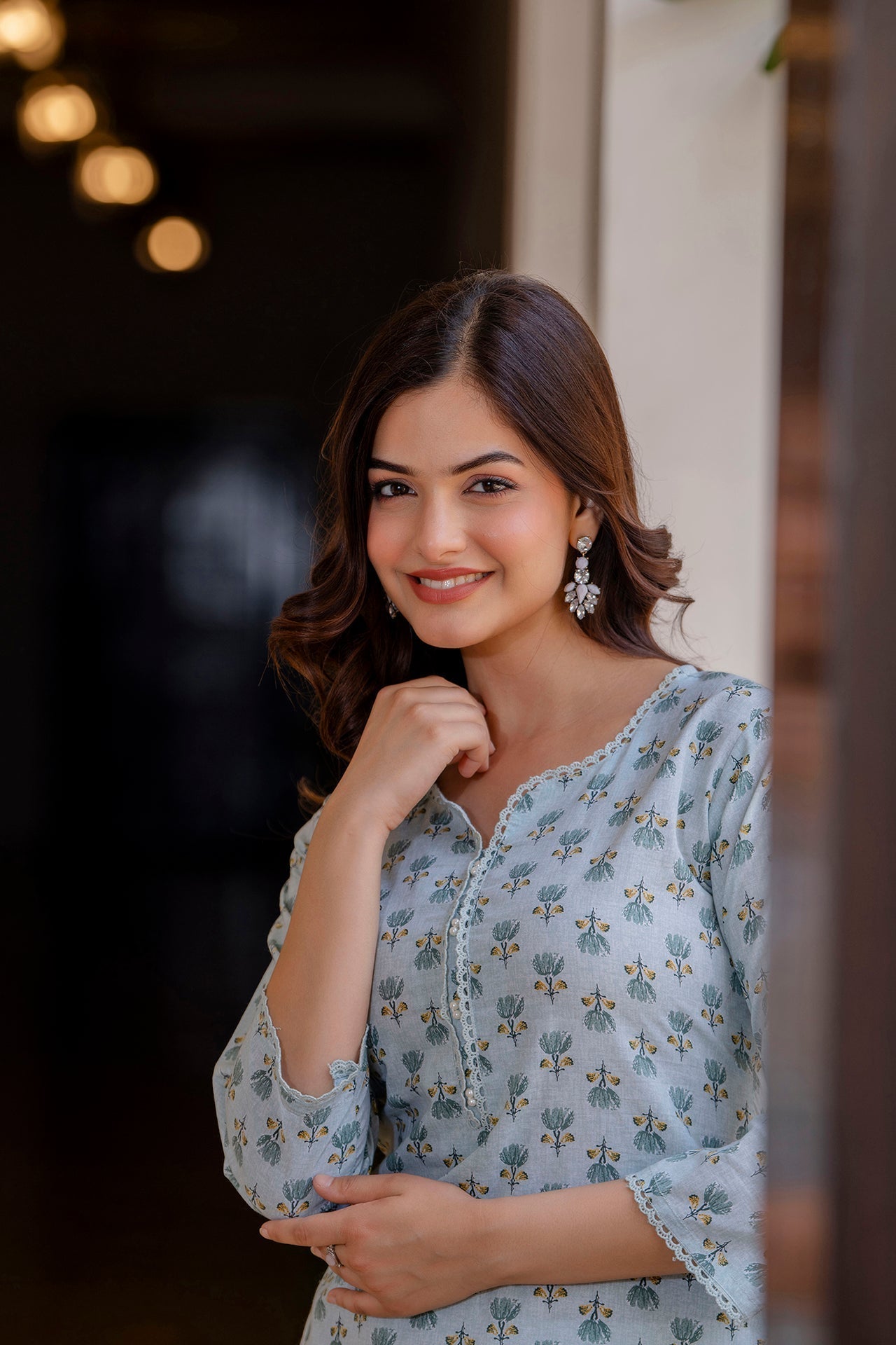 Women Green Ethnic Printed Straight Kurta With Three Quarter Sleeves | LASVINI - Redefining Indian Fashion with Elegance
