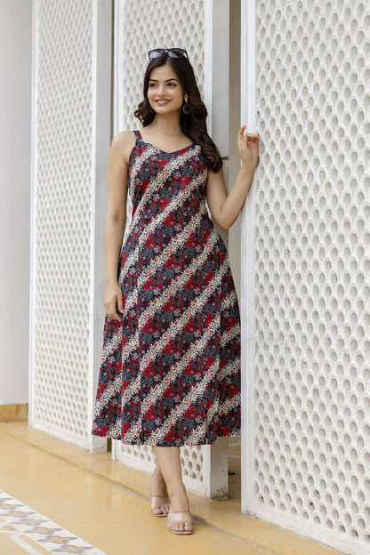 Women Black Abstract Printed Sleeveless Dress | LASVINI - Redefining Indian Fashion with Elegance