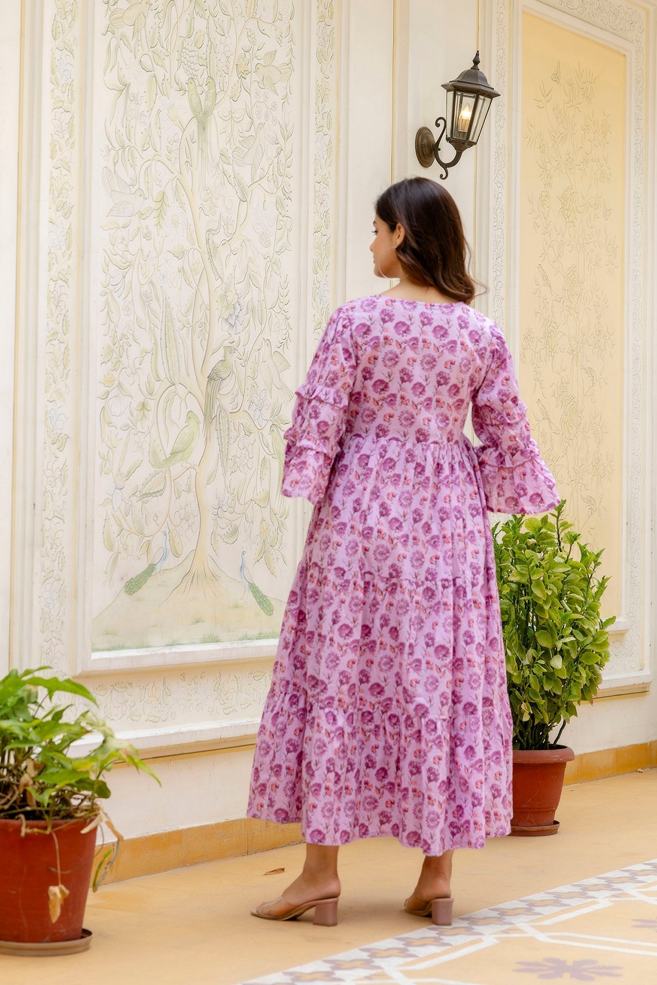 Women Pink Printed Flared Dress | LASVINI - Redefining Indian Fashion with Elegance