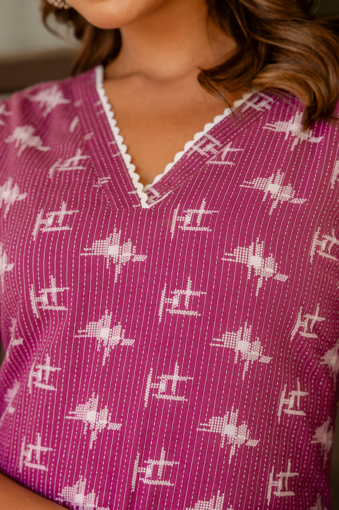 Women Purple Ethnic Printed Straight Kurta With Three Quarter Sleeves | LASVINI - Redefining Indian Fashion with Elegance