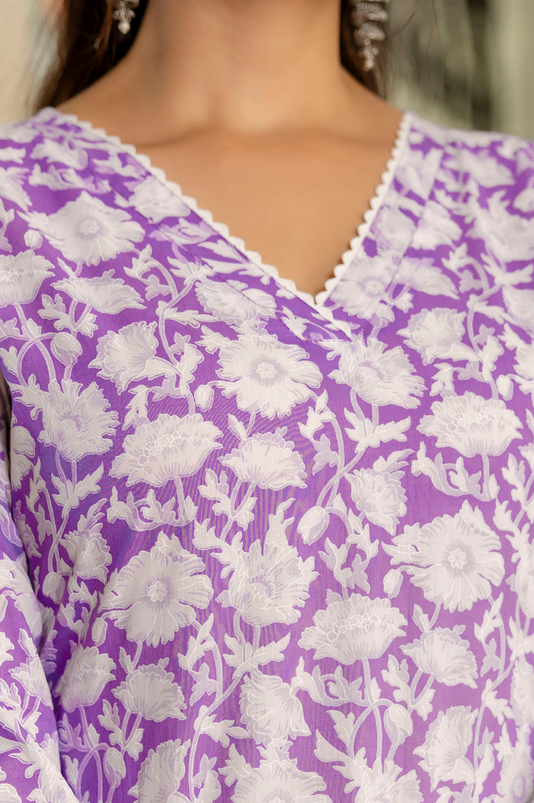 Women Purple Ethnic Printed Straight Kurta With Three Quarter Sleeves | LASVINI - Redefining Indian Fashion with Elegance