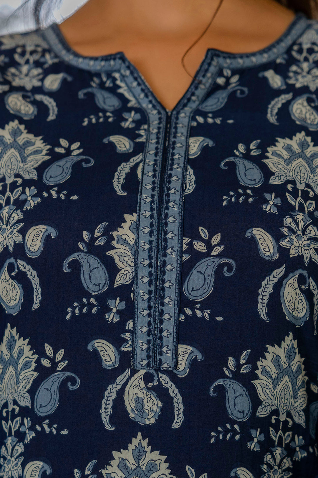 Women Blue Printed Straight Kurta With Three Quarter Sleeves | LASVINI - Redefining Indian Fashion with Elegance