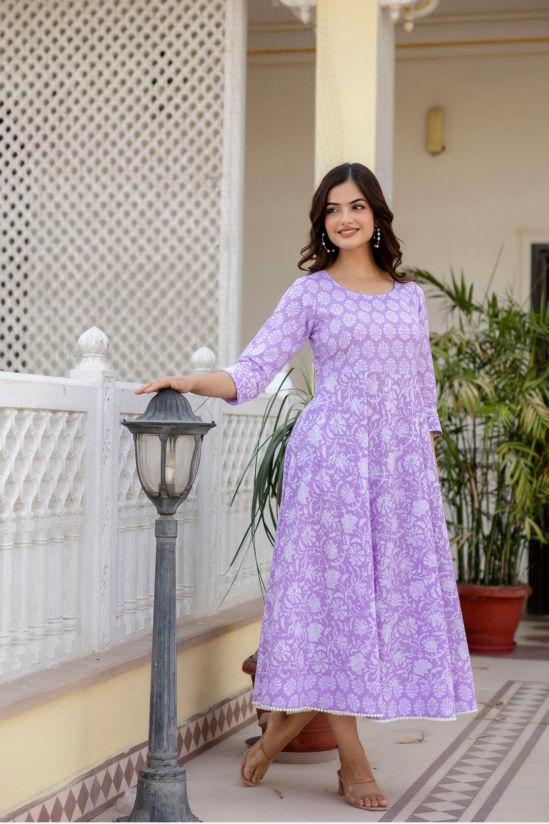 Women Purple Ethnic Printed Flared Dress | LASVINI - Redefining Indian Fashion with Elegance