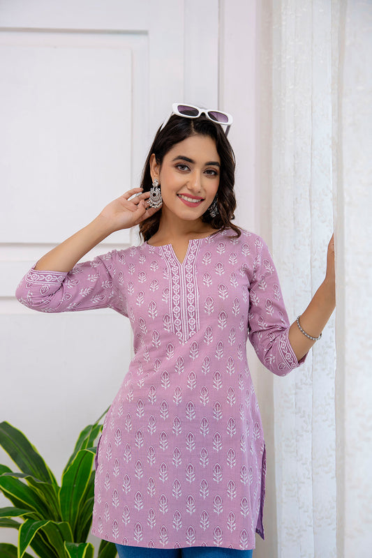 Women Purple Printed Straight Tunic | LASVINI - Redefining Indian Fashion with Elegance