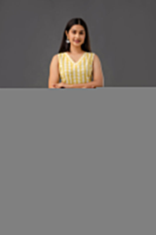 Yellow Printed Straight Sleeveless Kurta | LASVINI - Redefining Indian Fashion with Elegance