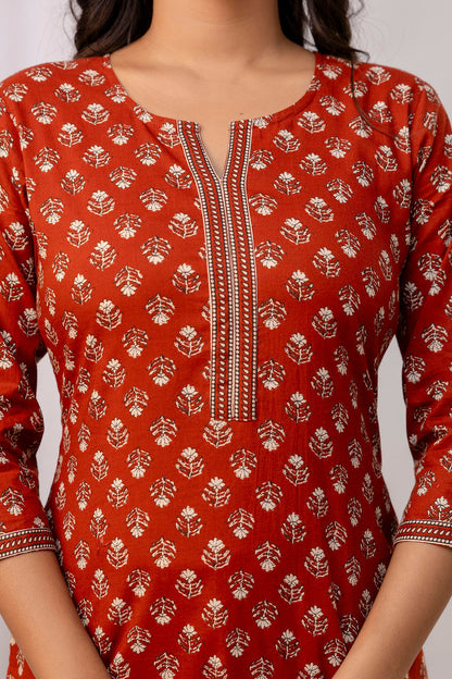 Women Rust Ethnic Printed Straight Tunic | LASVINI - Redefining Indian Fashion with Elegance