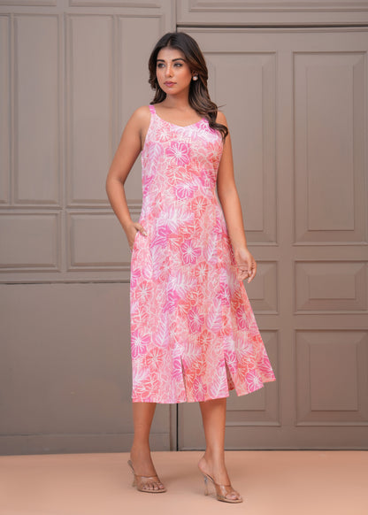Floral Printed A-Line Midi Dress for Women | LASVINI - Redefining Indian Fashion with Elegance