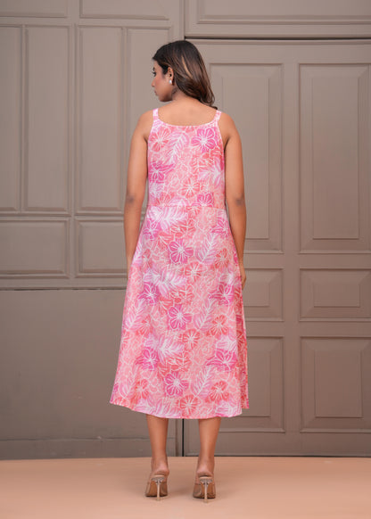 Floral Printed A-Line Midi Dress for Women | LASVINI - Redefining Indian Fashion with Elegance