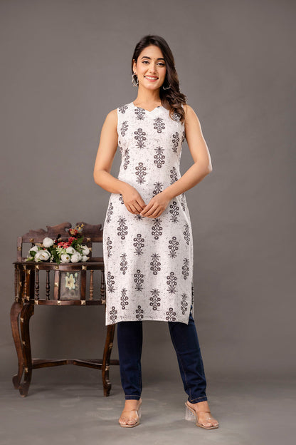 White Printed Kurta for Women | LASVINI - Redefining Indian Fashion with Elegance