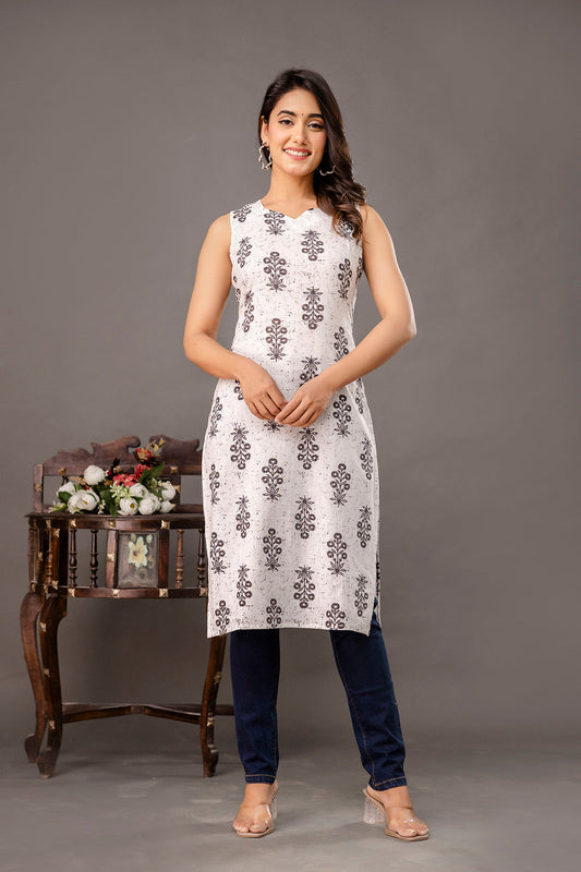 White Printed Kurta for Women | LASVINI - Redefining Indian Fashion with Elegance
