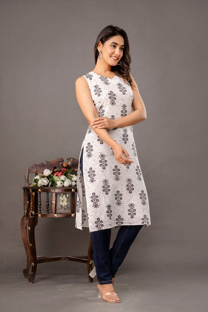 White Printed Kurta for Women | LASVINI - Redefining Indian Fashion with Elegance