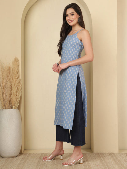 Blue Printed Kurta for Women | LASVINI - Redefining Indian Fashion with Elegance