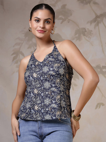 Women Blue Printed Top | LASVINI - Redefining Indian Fashion with Elegance