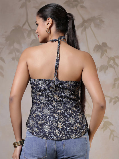 Women Blue Printed Top | LASVINI - Redefining Indian Fashion with Elegance