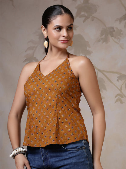 Women Mustard Printed Top | LASVINI - Redefining Indian Fashion with Elegance