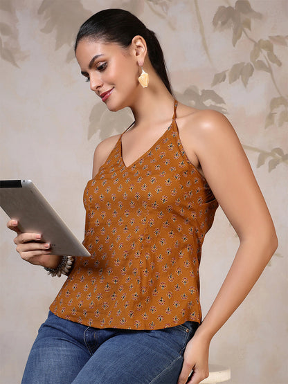 Women Mustard Printed Top | LASVINI - Redefining Indian Fashion with Elegance