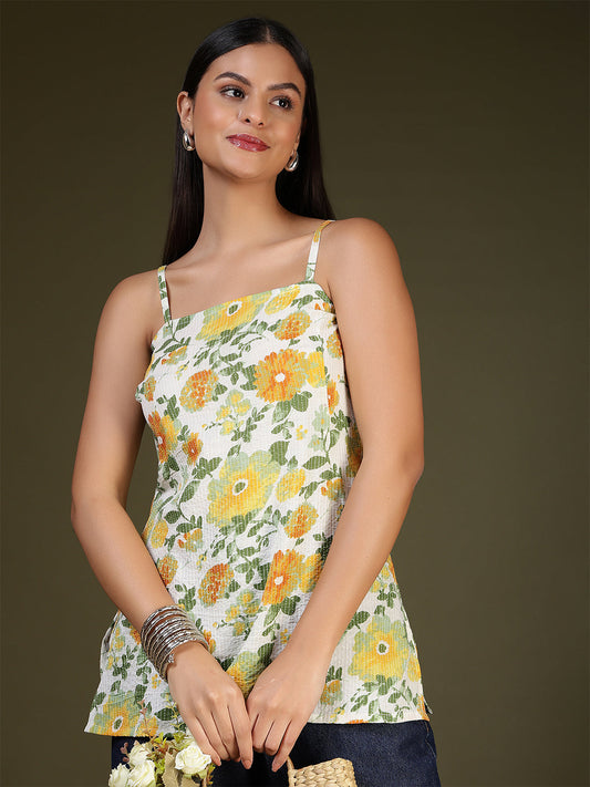 Women Off White Printed Straight Tunic | LASVINI - Redefining Indian Fashion with Elegance