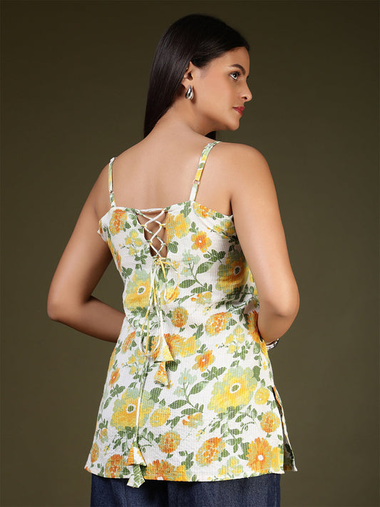 Women Off White Printed Straight Tunic | LASVINI - Redefining Indian Fashion with Elegance