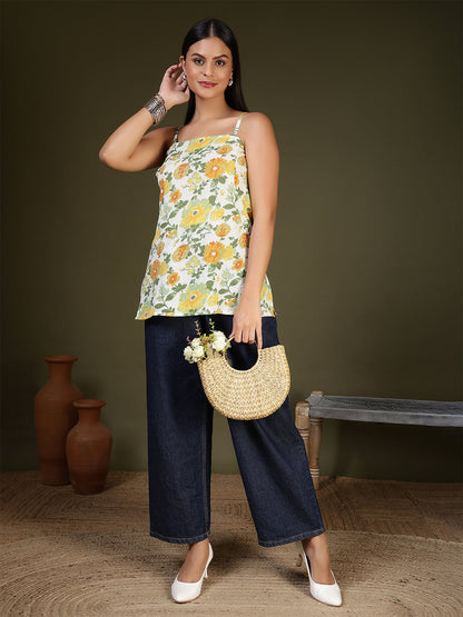 Women Off White Printed Straight Tunic | LASVINI - Redefining Indian Fashion with Elegance