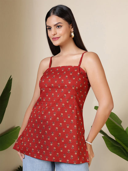 Women Maroon Printed Straight Tunic | LASVINI - Redefining Indian Fashion with Elegance