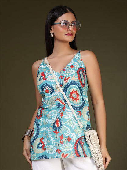 Women Blue Printed Straight Tunic | LASVINI - Redefining Indian Fashion with Elegance