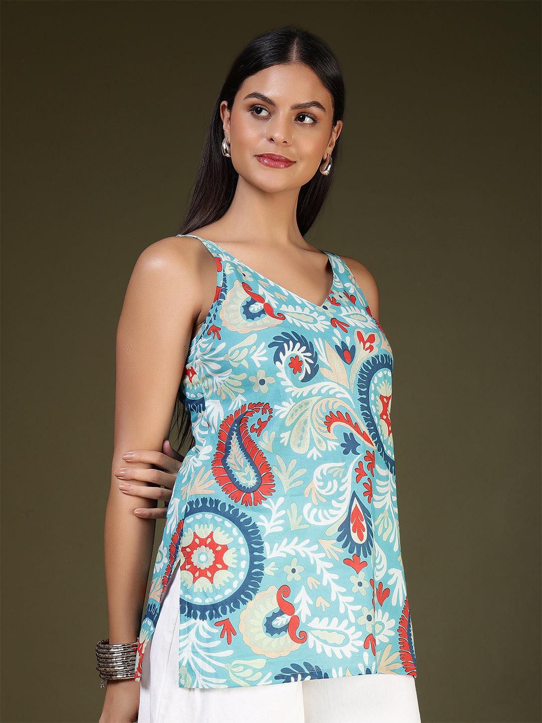 Women Blue Printed Straight Tunic | LASVINI - Redefining Indian Fashion with Elegance