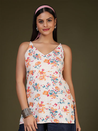 Women Off White Printed Straight Tunic | LASVINI - Redefining Indian Fashion with Elegance