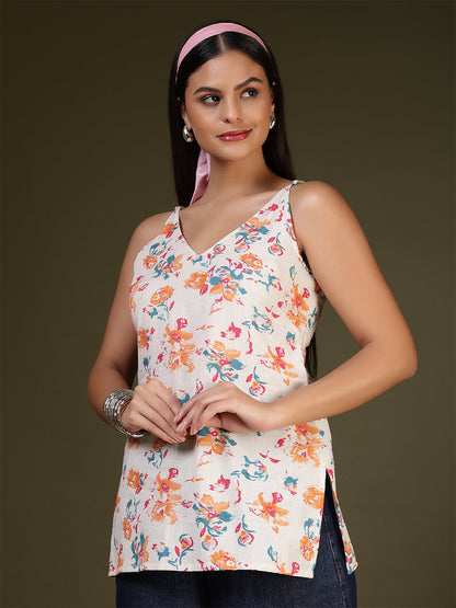 Women Off White Printed Straight Tunic | LASVINI - Redefining Indian Fashion with Elegance