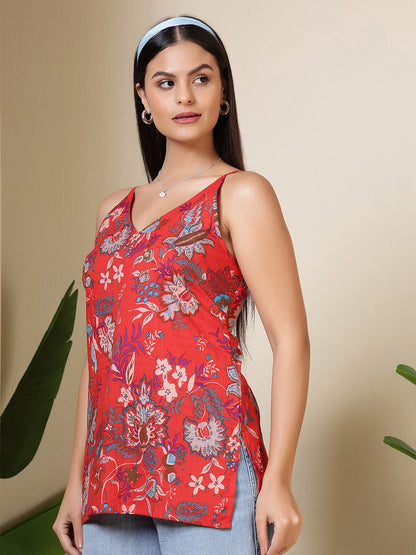 Women Maroon Printed Straight Tunic | LASVINI - Redefining Indian Fashion with Elegance