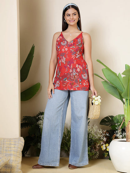 Women Maroon Printed Straight Tunic | LASVINI - Redefining Indian Fashion with Elegance