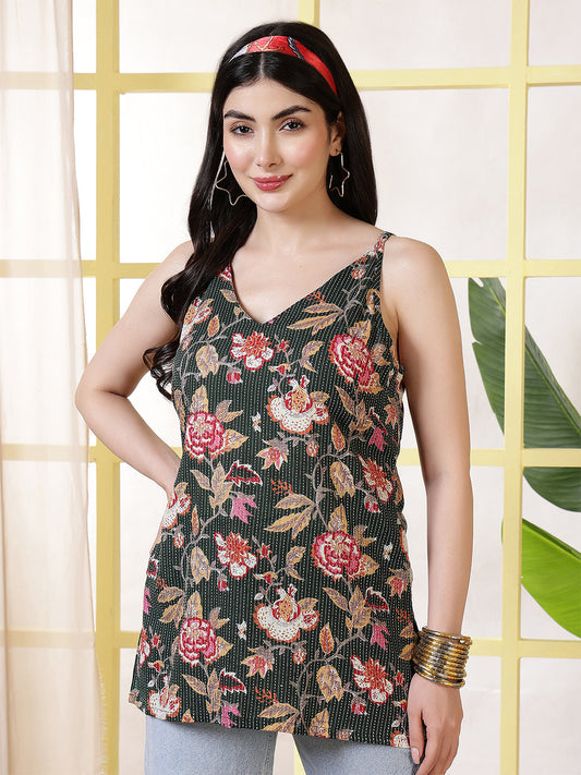 Women Green Printed Straight Tunic | LASVINI - Redefining Indian Fashion with Elegance