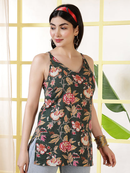 Women Green Printed Straight Tunic | LASVINI - Redefining Indian Fashion with Elegance