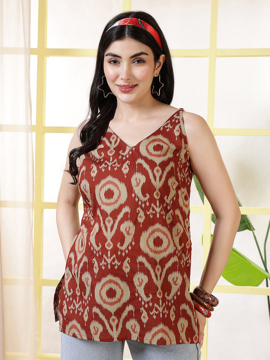 Women Rust Printed Straight Tunic | LASVINI - Redefining Indian Fashion with Elegance