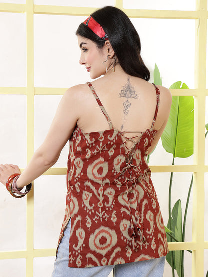 Women Rust Printed Straight Tunic | LASVINI - Redefining Indian Fashion with Elegance