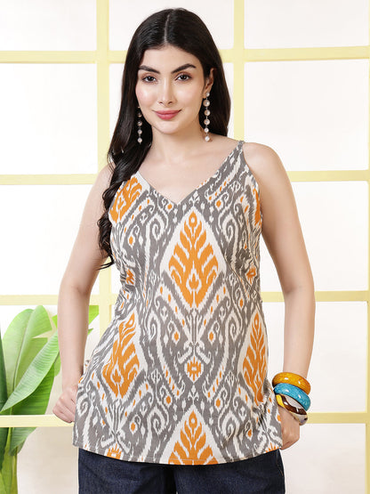 Women Grey Printed Straight Tunic | LASVINI - Redefining Indian Fashion with Elegance