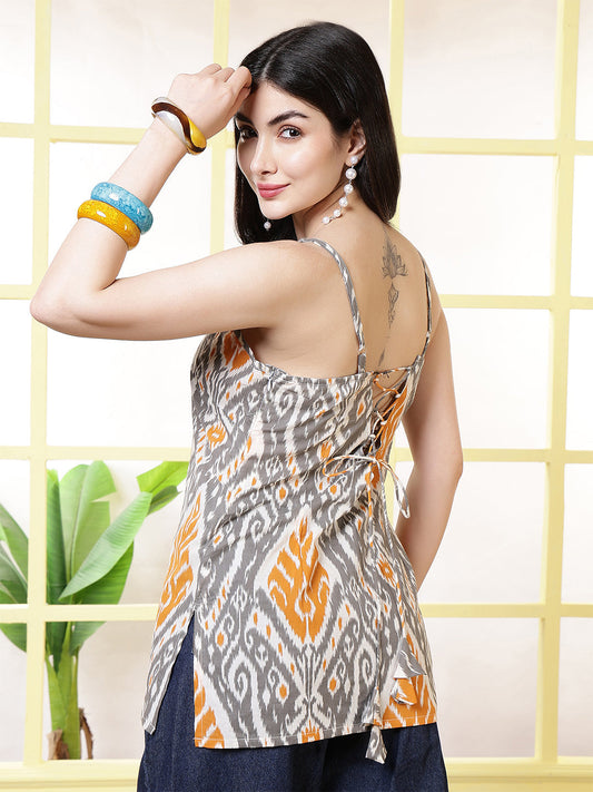 Women Grey Printed Straight Tunic | LASVINI - Redefining Indian Fashion with Elegance