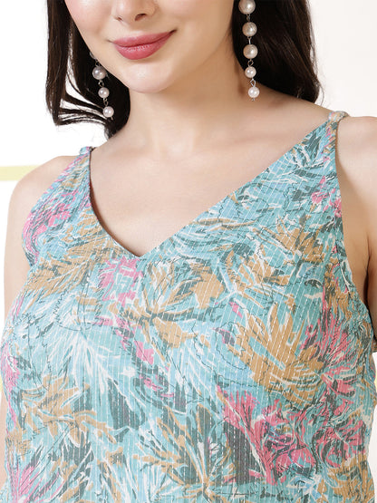 Women Blue Printed Straight Tunic | LASVINI - Redefining Indian Fashion with Elegance