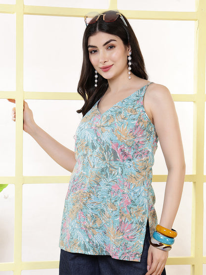 Women Blue Printed Straight Tunic | LASVINI - Redefining Indian Fashion with Elegance