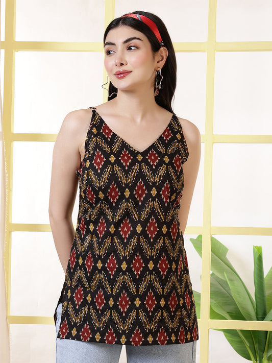 Women Black Printed Straight Tunic | LASVINI - Redefining Indian Fashion with Elegance