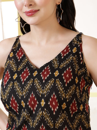 Women Black Printed Straight Tunic | LASVINI - Redefining Indian Fashion with Elegance