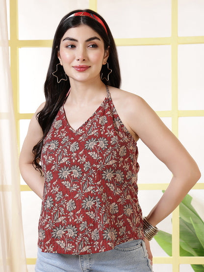 Women Maroon Printed Straight Tunic | LASVINI - Redefining Indian Fashion with Elegance
