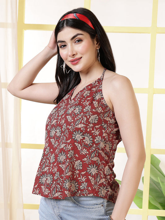 Women Maroon Printed Straight Tunic | LASVINI - Redefining Indian Fashion with Elegance