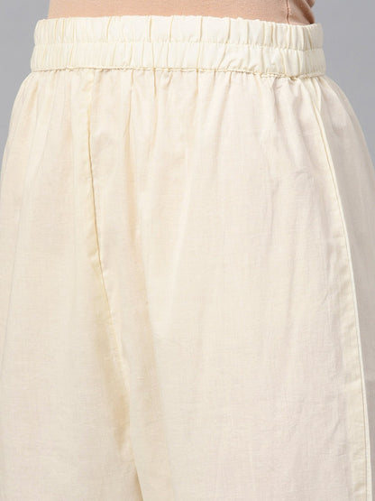 Cream & Gold Floral Printed Kurta Set With Solid Cream Pants | LASVINI - Redefining Indian Fashion with Elegance