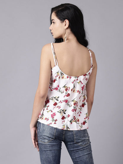 Women White Casual Printed Shoulder Straps Top | LASVINI - Redefining Indian Fashion with Elegance